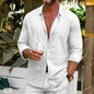 Men's Loose Plus Size Solid Color Shirt Linen Lapel Long Sleeve Casual Shirt