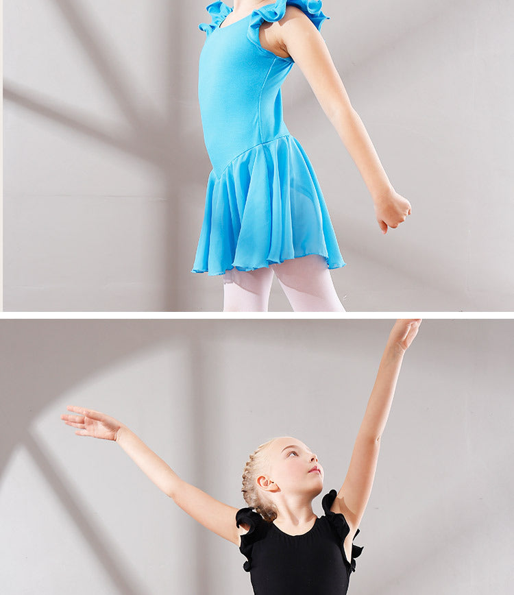 Children Dance Exercise Clothing Autumn And Winter Flounced Sleeve Ballet Clothes Children's Chiffon Dancing Dress Dance Performance Clothing