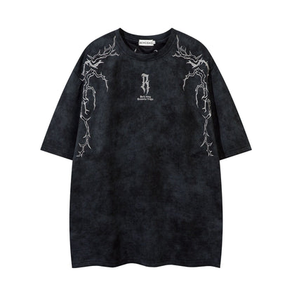 Suede T-shirt Men's Thorns Embroidery Embroidery