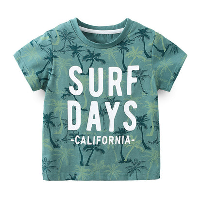 Boys Summer Short-Sleeved T-shirt Summer Children's Clothing Korean Baby Children Green Round Neck T-shirt