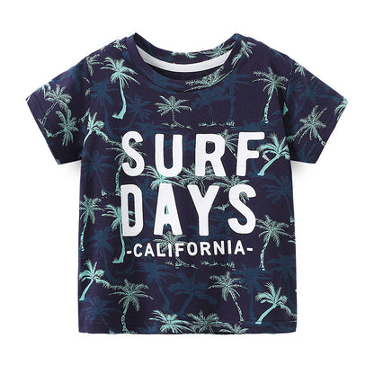 Boys Summer Short-Sleeved T-shirt Summer Children's Clothing Korean Baby Children Green Round Neck T-shirt