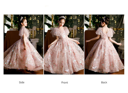 Girls' Dresses, Couture Little Girls, 10-Year-Old Princess Dress, Sequins, Host Catwalk Show, Piano Performance Clothing, Children