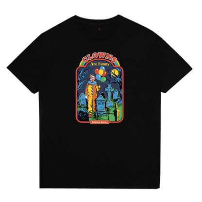 Retro Illustration T-Shirt Pure Cotton Short-Sleeved Couples Parent-Child Clothing Foreign Children Short-Sleeved Round Neck Loose Large Size Personality