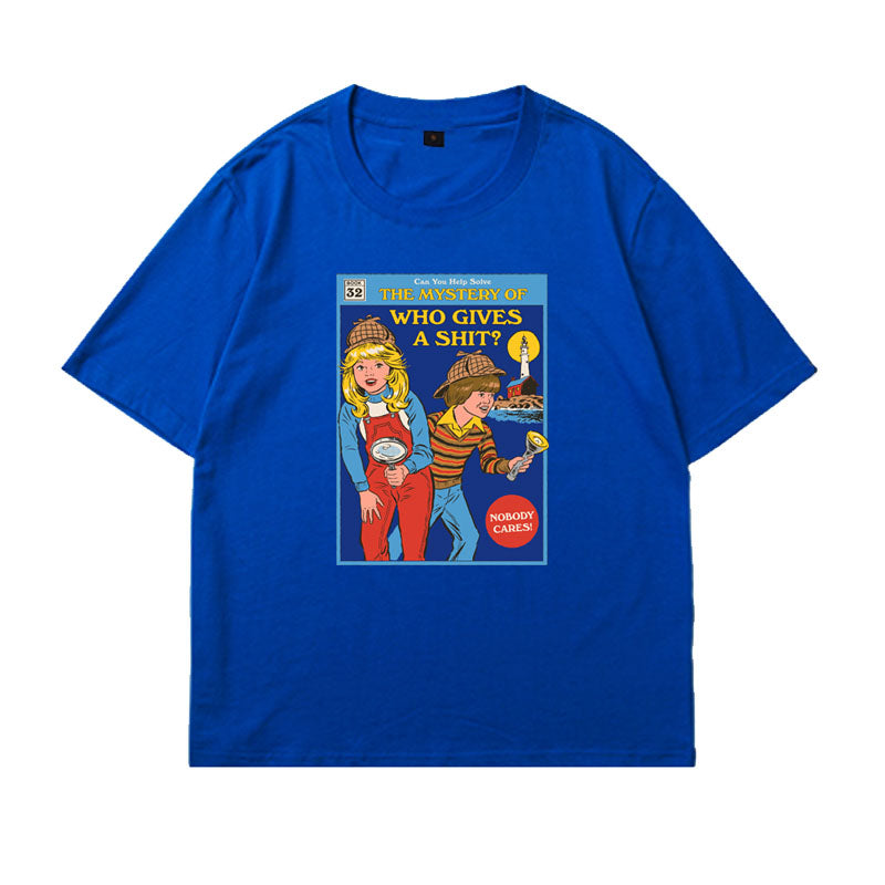 Retro Illustration T-Shirt Pure Cotton Short-Sleeved Couples Parent-Child Clothing Foreign Children Short-Sleeved Round Neck Loose Large Size Personality