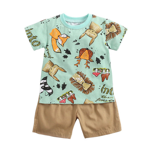 Cartoon Short-sleeved T-shirt Shorts Korean Children's Clothing