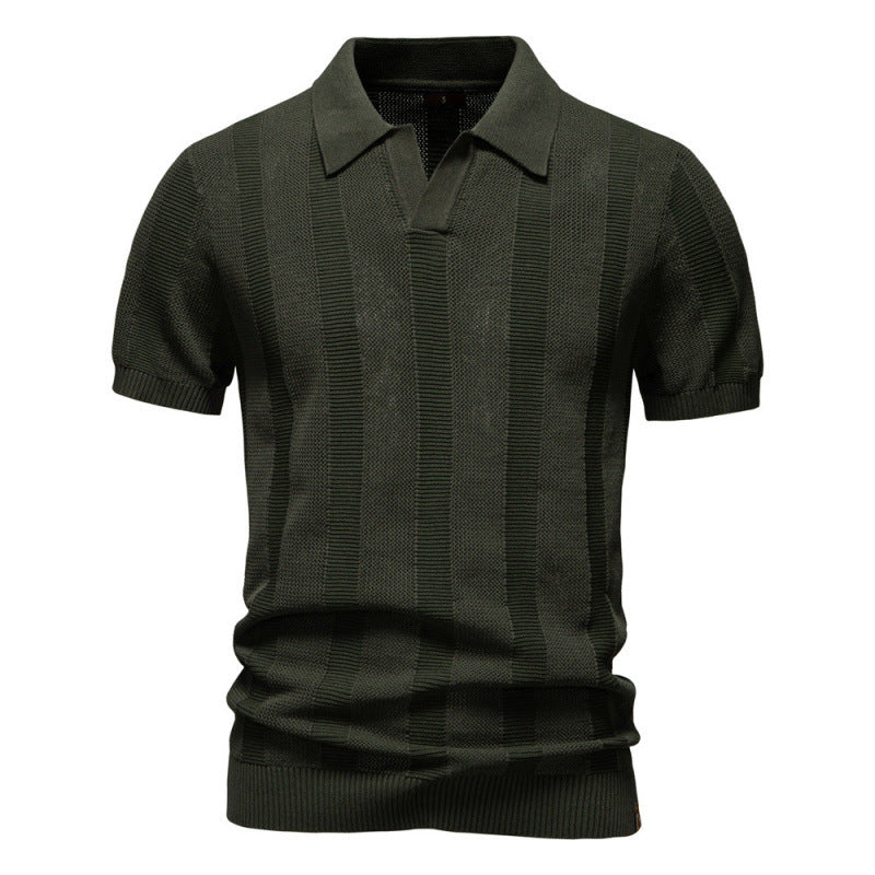 Men's Polo Shirt Striped Hollow Short Sleeve