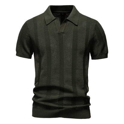 Men's Polo Shirt Striped Hollow Short Sleeve