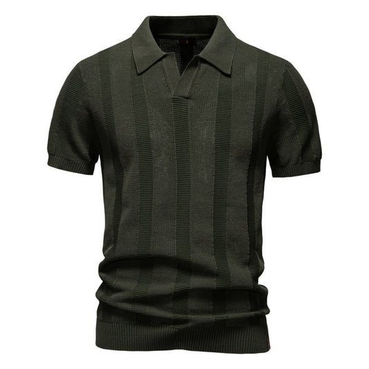 Men's Polo Shirt Striped Hollow Short Sleeve