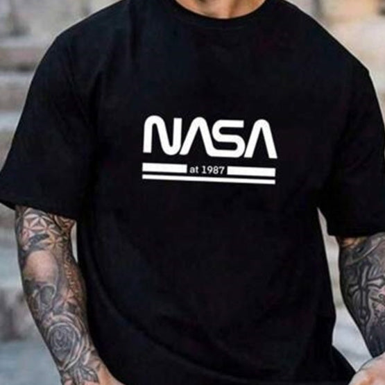 Printed Slim-fit Letters Men's Short Sleeve