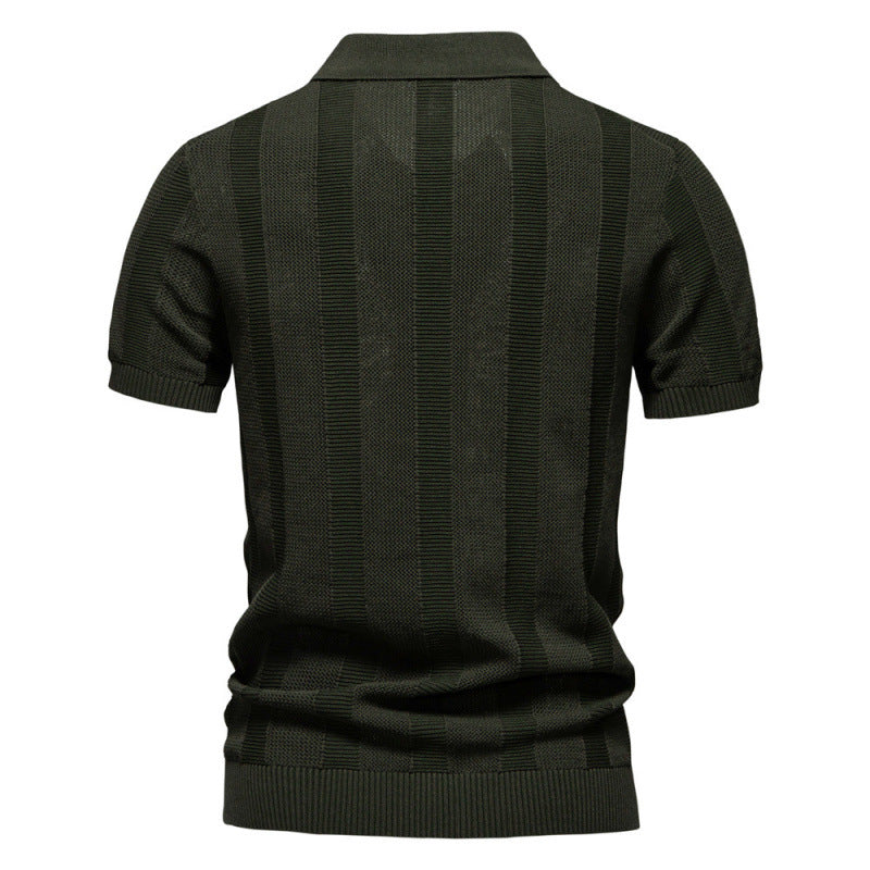 Men's Polo Shirt Striped Hollow Short Sleeve
