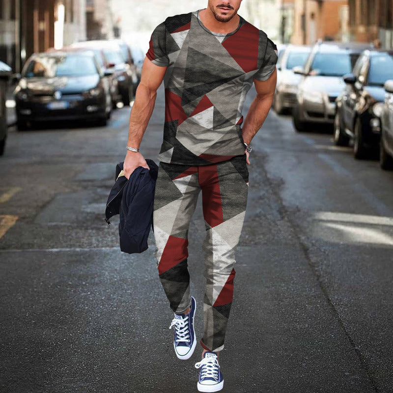Fashion Sports Men Casual Short-sleeved T-shirt Trousers Suit