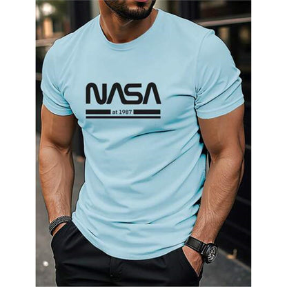 Printed Slim-fit Letters Men's Short Sleeve