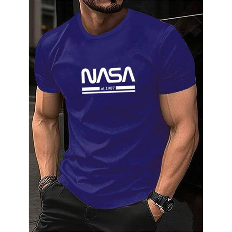 Printed Slim-fit Letters Men's Short Sleeve