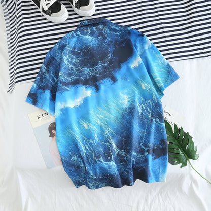 Men's Hawaii Beach Loose Korean Style Summer Flower Shirt Tide