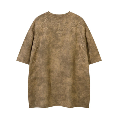 Suede T-shirt Men's Thorns Embroidery Embroidery