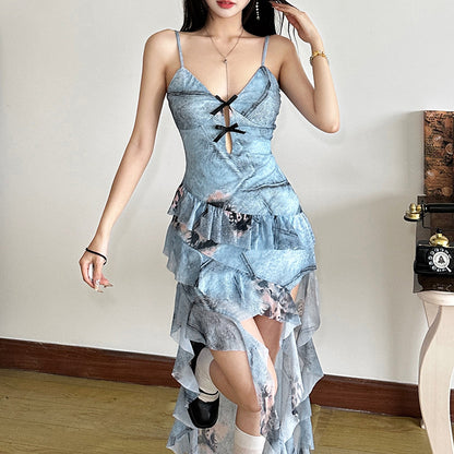Solid-color Figure-hugging High-waisted Fashionable V-neck Strapless Dress