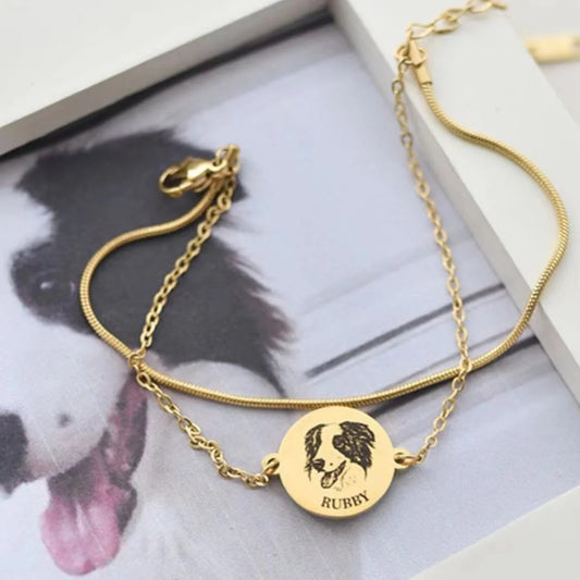 Stainless Steel Personalized Custom Commemorative Pet  DIY Name Carving Double-layer Bracelet