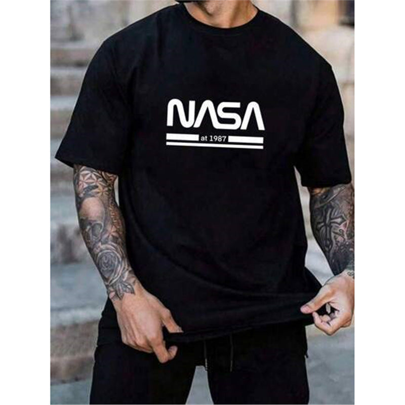 Printed Slim-fit Letters Men's Short Sleeve