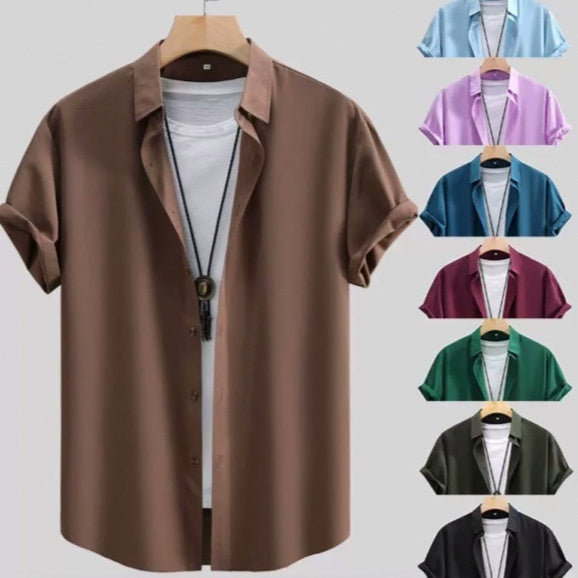 Men's Short-sleeved Shirt Solid Color Summer