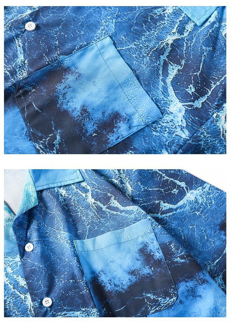 Men's Hawaii Beach Loose Korean Style Summer Flower Shirt Tide