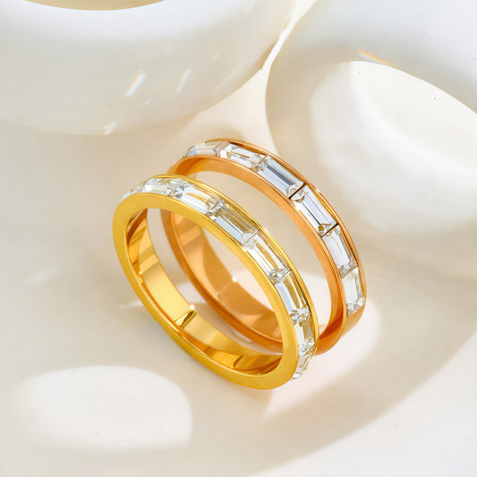 Half-diamond-inlaid Plain Stainless Steel Ring