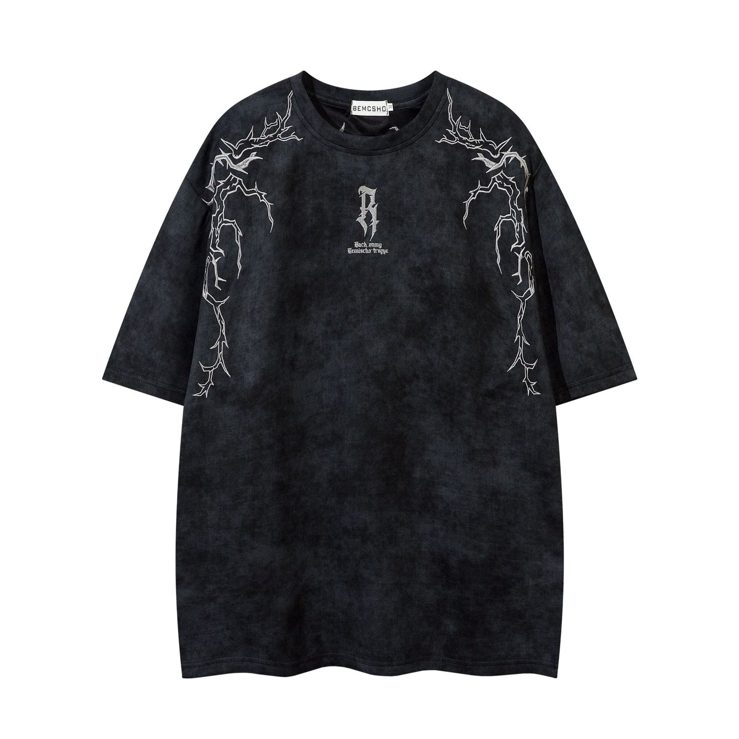 Suede T-shirt Men's Thorns Embroidery Embroidery