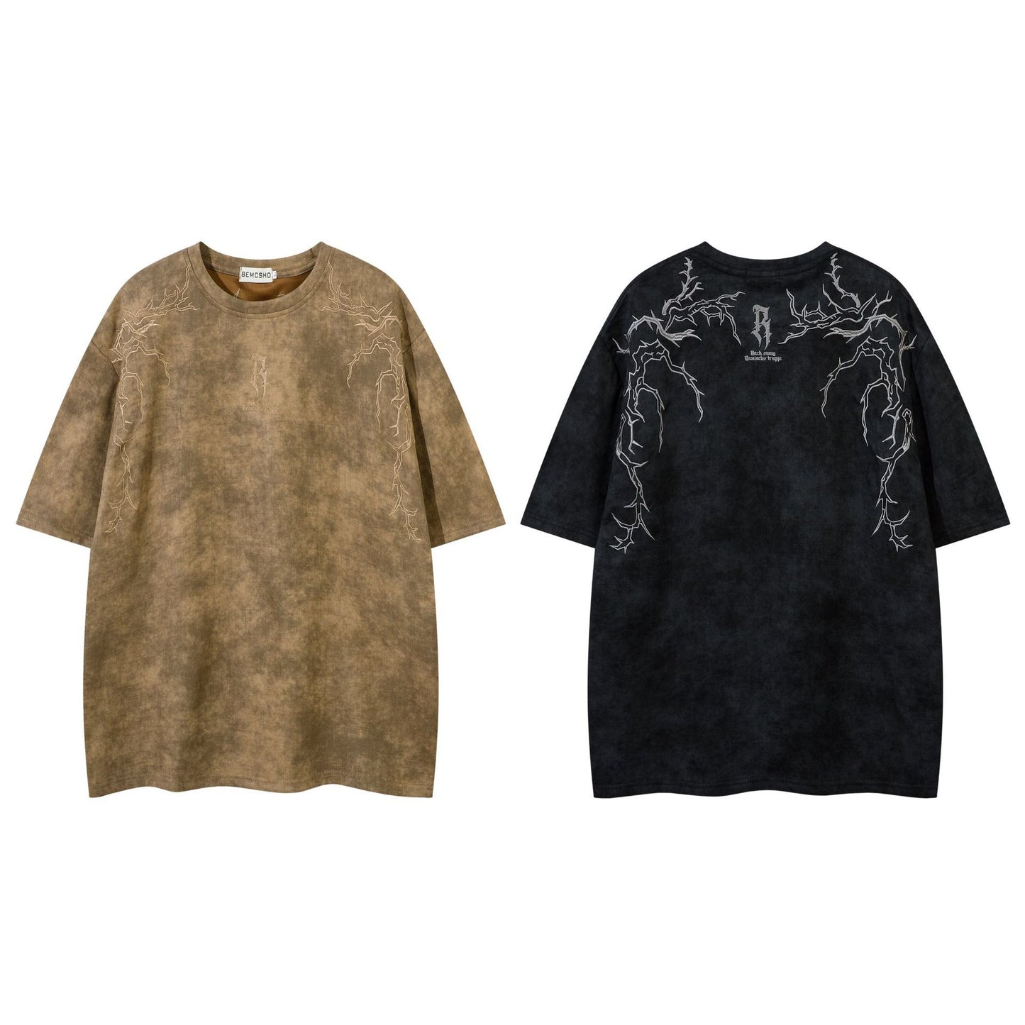 Suede T-shirt Men's Thorns Embroidery Embroidery