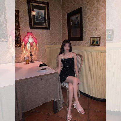 Black Small Fragrance Girls All-match Suspender Dress