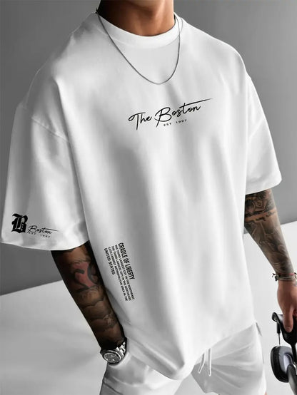 New Men's Round Neck Loose Casual Letter Short Sleeve