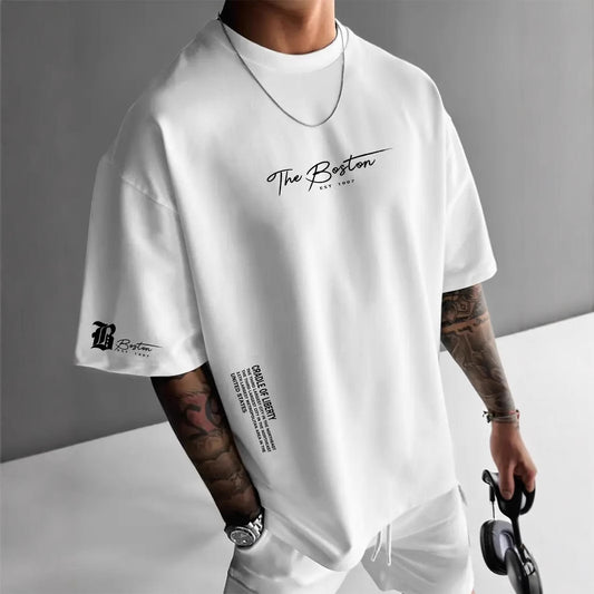 New Men's Round Neck Loose Casual Letter Short Sleeve