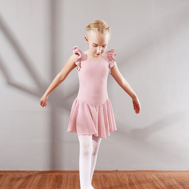Children Dance Exercise Clothing Autumn And Winter Flounced Sleeve Ballet Clothes Children's Chiffon Dancing Dress Dance Performance Clothing