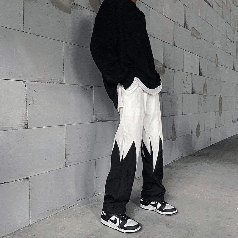 New Street Dark Casual Irregular Spliced Straight Pants