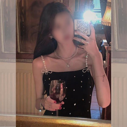 Black Small Fragrance Girls All-match Suspender Dress