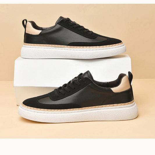 Thick-soled Sneakers Stitching Top Layer Cowhide Trendy Casual Sneaker