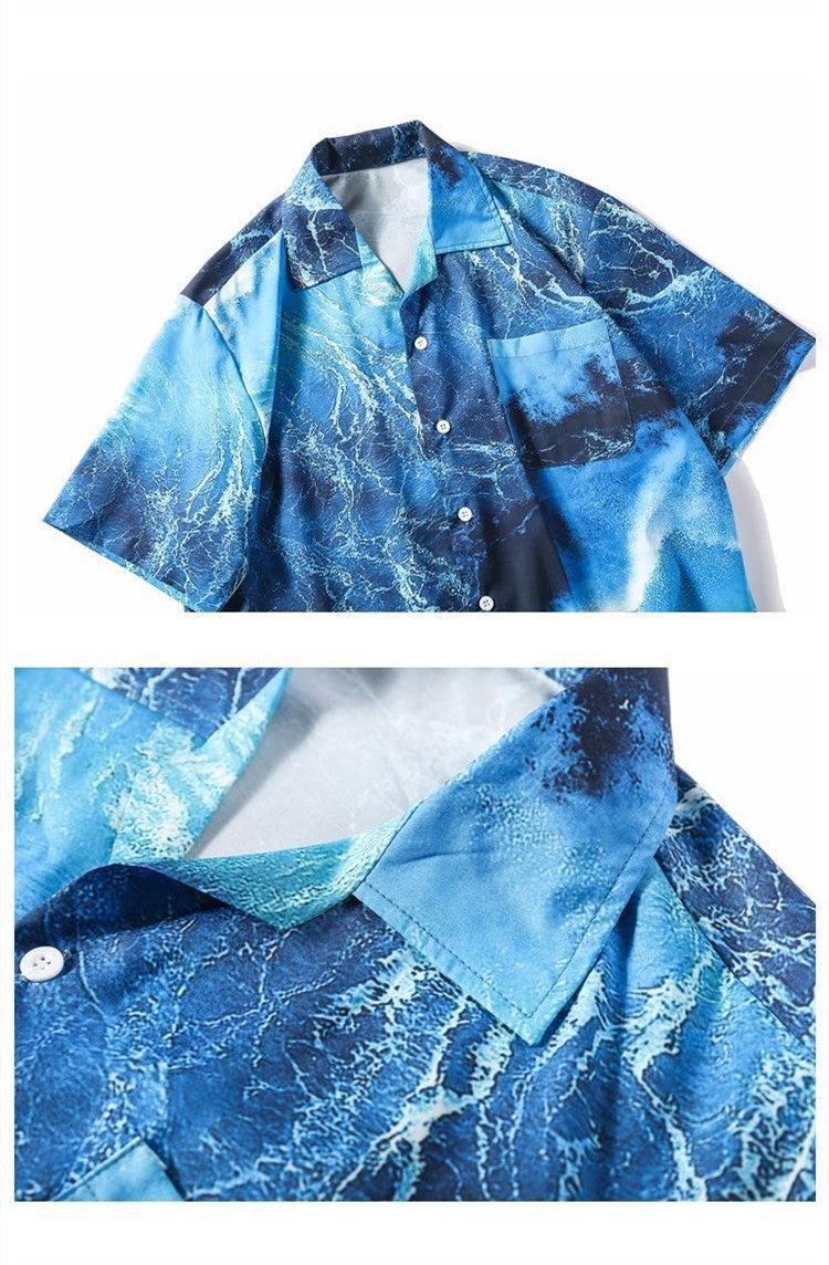 Men's Hawaii Beach Loose Korean Style Summer Flower Shirt Tide