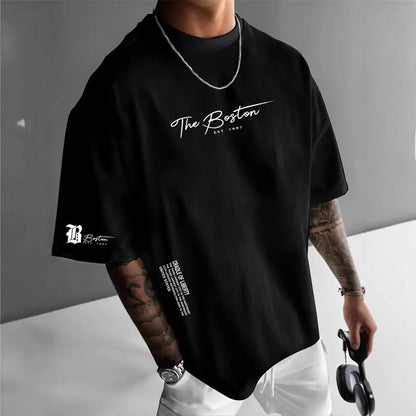 New Men's Round Neck Loose Casual Letter Short Sleeve