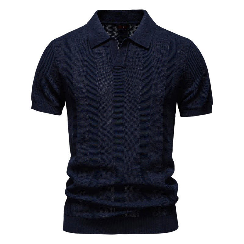 Men's Polo Shirt Striped Hollow Short Sleeve