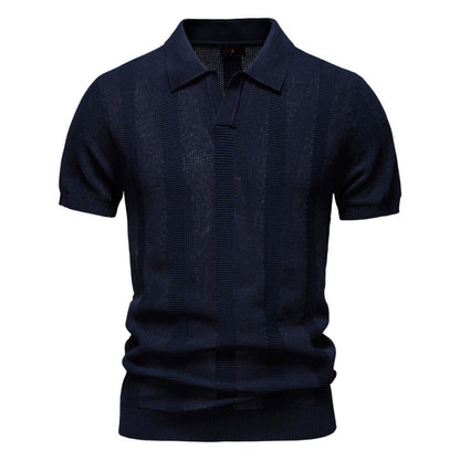 Men's Polo Shirt Striped Hollow Short Sleeve