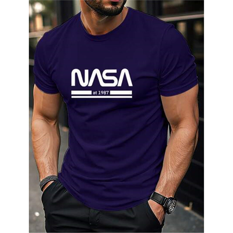 Printed Slim-fit Letters Men's Short Sleeve