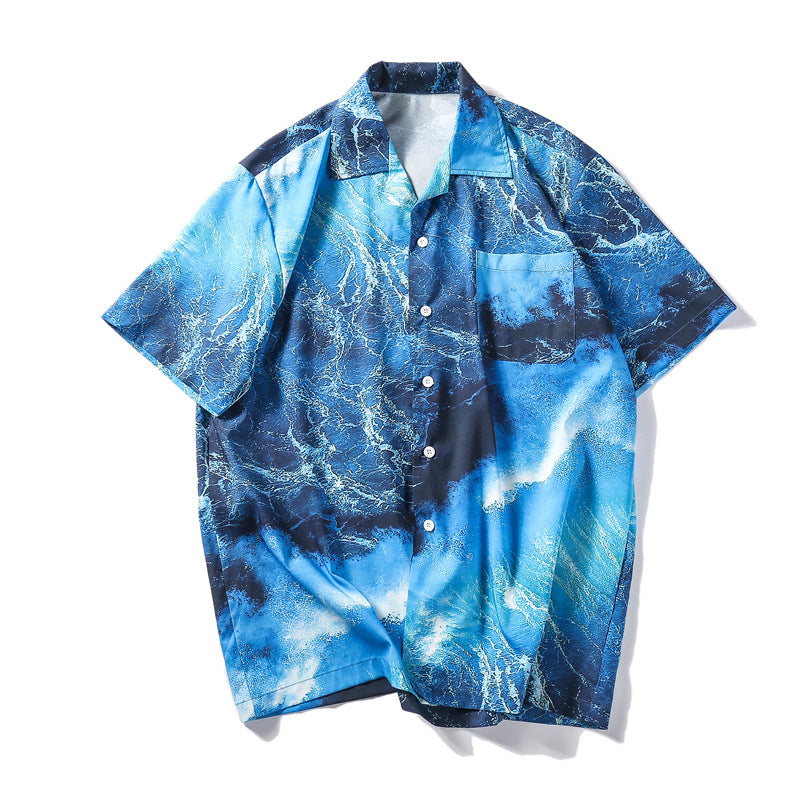 Men's Hawaii Beach Loose Korean Style Summer Flower Shirt Tide