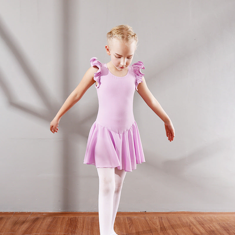 Children Dance Exercise Clothing Autumn And Winter Flounced Sleeve Ballet Clothes Children's Chiffon Dancing Dress Dance Performance Clothing
