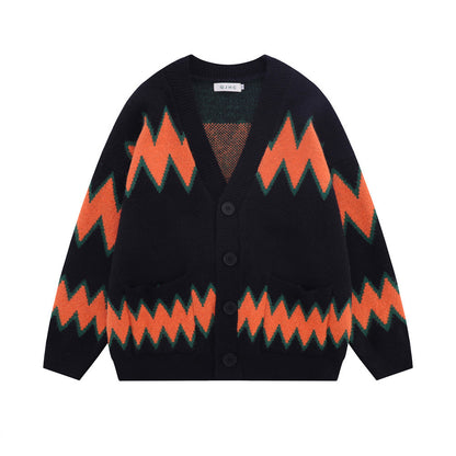 Men's Clashing Striped Knit Sweater Jacket