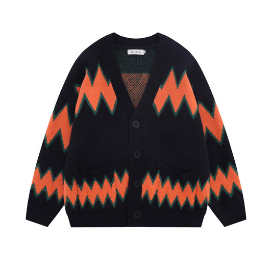 Men's Clashing Striped Knit Sweater Jacket