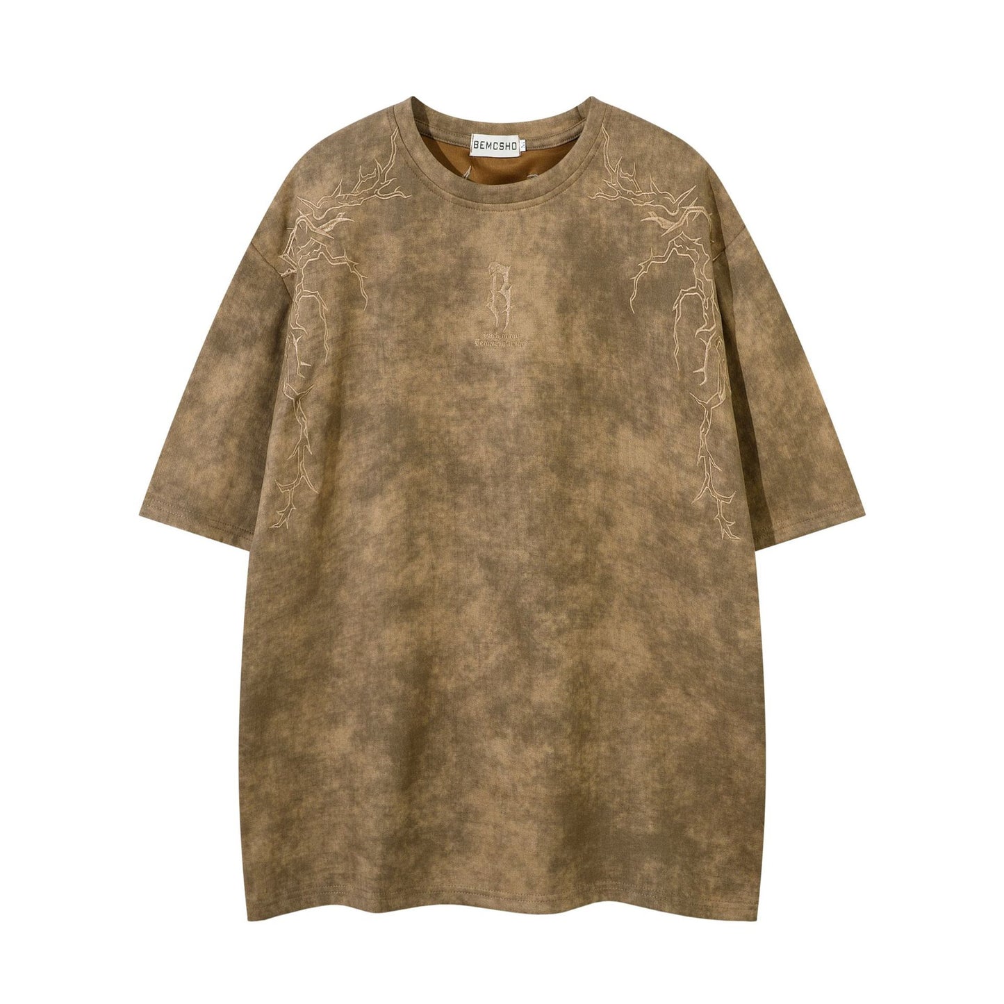 Suede T-shirt Men's Thorns Embroidery Embroidery