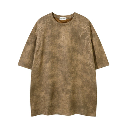 Suede T-shirt Men's Thorns Embroidery Embroidery