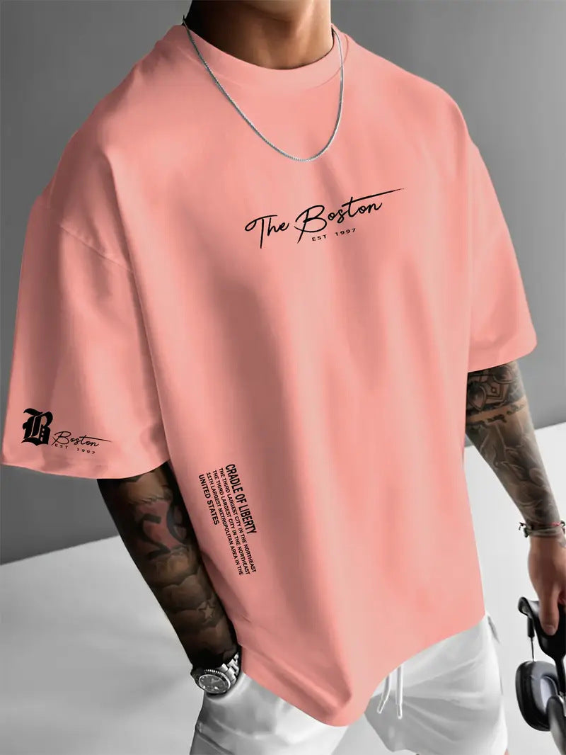 New Men's Round Neck Loose Casual Letter Short Sleeve