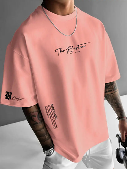 New Men's Round Neck Loose Casual Letter Short Sleeve