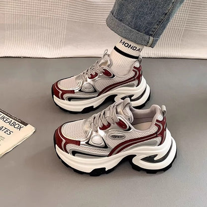 Mesh Breathable Clunky Sneakers Women's Platform Height Increasing Leisure Sneaker