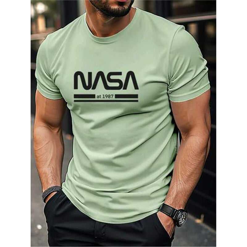 Printed Slim-fit Letters Men's Short Sleeve