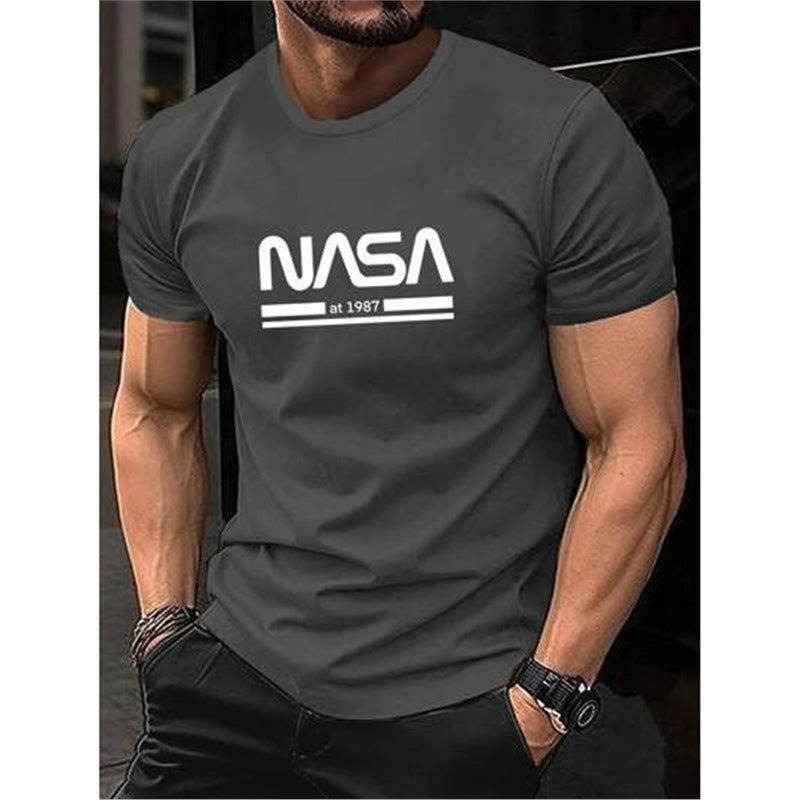 Printed Slim-fit Letters Men's Short Sleeve